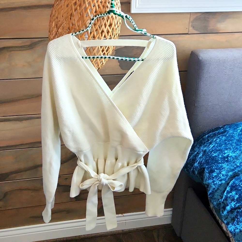 Creamy Faux-Wrap Sweater